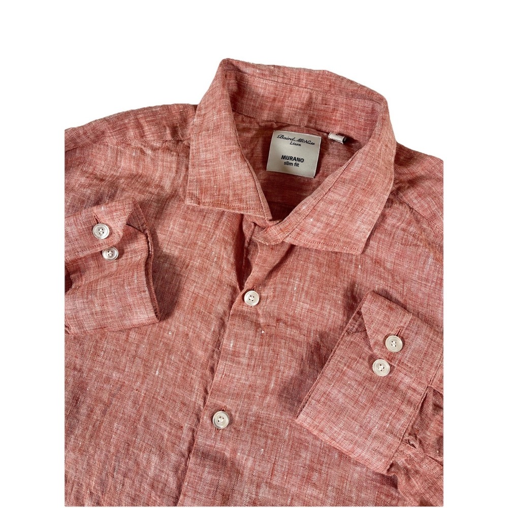 Baird McNutt Murano Slim Fit‎ Orange Linen L/S Shirt Orange Roll Tab Men's Large